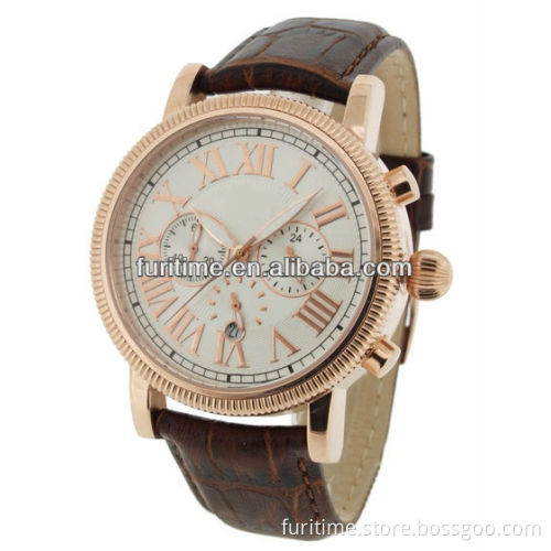 mens watches real leather strap with solid watch case back